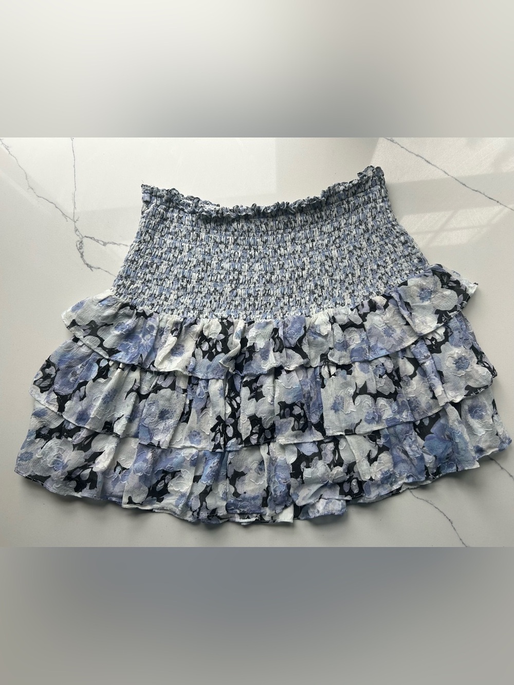 LoveShackFancy Blue and White Floral Ruffle Mini Skirt - Picture 6 of 6